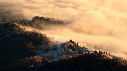 Clouds landscapes nature forest romania wallpaper