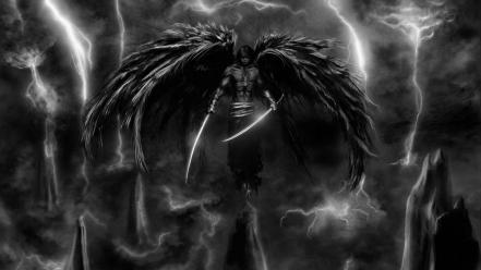 Dark storm weapons artwork warriors angel wallpaper