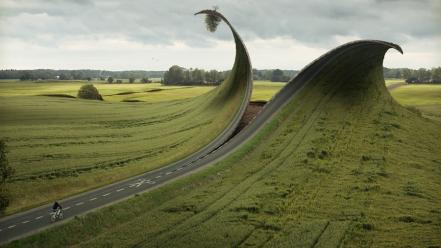 Grass surrealism surreal roads artwork photomanipulation wallpaper