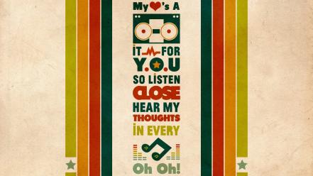 Retro typography stereo lyrics stripes musical notes wallpaper