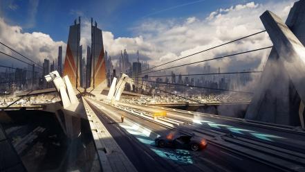 Skylines futuristic bridges artwork cities future wallpaper