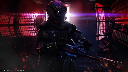 Soldiers futuristic weapons armor artwork wallpaper