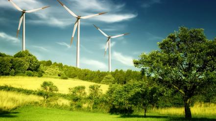 Trees wind turbines wallpaper