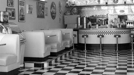 Black and white diner wallpaper