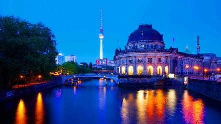 Cityscapes night lights buildings berlin reflections bode museum wallpaper