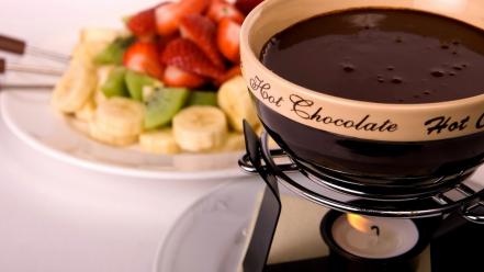 Fire chocolate kiwi plates fondue wallpaper
