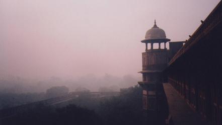 Forest fog asia fort india indian architecture wallpaper