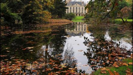 Houses france ponds europe james lapett autumn wallpaper