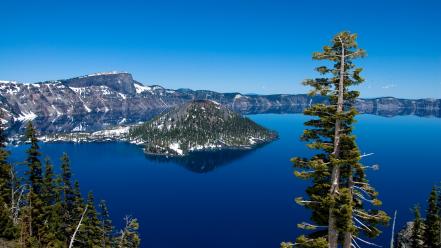 Mountains landscapes nature snow trees forests crater lake wallpaper