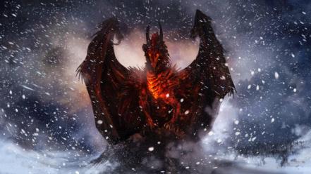 Snow dragons fantasy art wallpaper