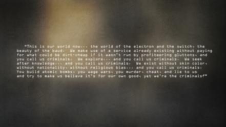 Text hackers manifesto blurred wallpaper