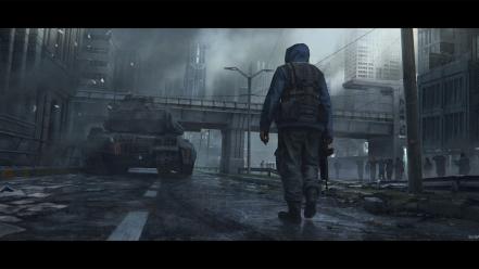 War military men artwork apocalyptic cities wallpaper