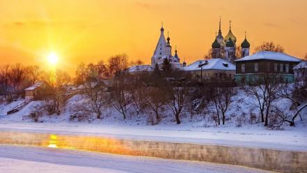 Winter snow church moscow sky wallpaper