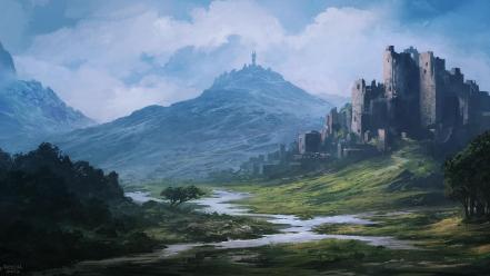 Castles ruins fantasy art digital artwork portuguese wallpaper