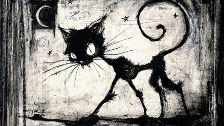Cats gothic monochrome artwork wallpaper