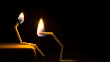 Flames couple black background matchsticks wallpaper