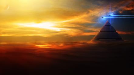 Digital art pyramids wallpaper