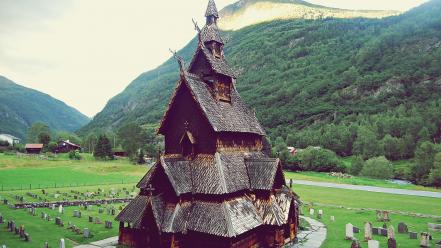 Houses norway europe cemetery borgund stave church wallpaper