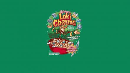 Humor parody cereal loki green background wallpaper