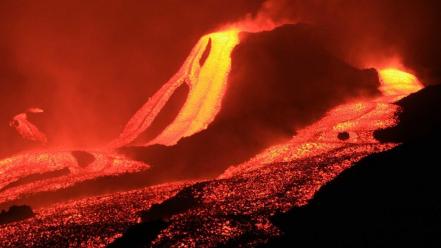 Landscapes night volcanoes lava wallpaper