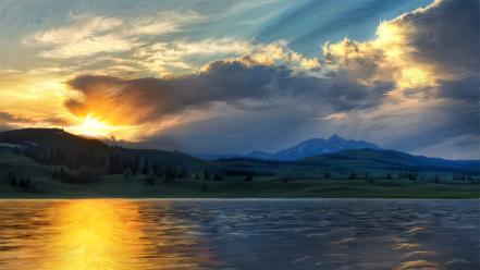 Paintings yellowstone on fire wallpaper