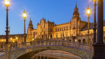 Spain dusk plaza sevilla wallpaper