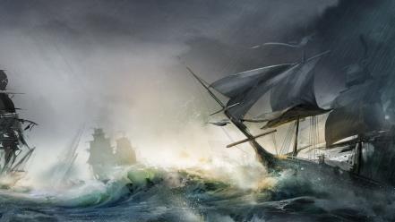 Video games storm ships battles sea wallpaper