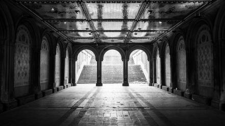 Architecture new york city grayscale arches staircase wallpaper