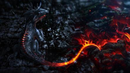 Dragons lava fantasy art artwork wallpaper