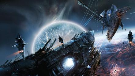 Fight surreal spaceships battles artwork lost empire wallpaper