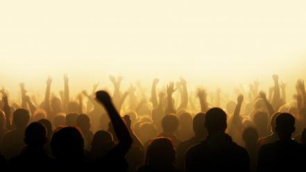 Light hands people party crowd dancing concert wallpaper
