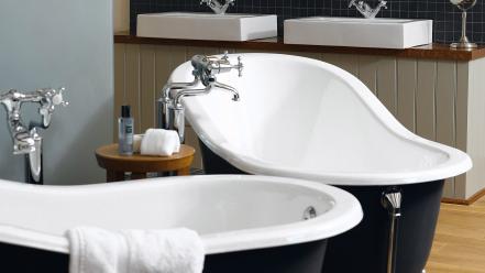 Mirrors towels bathtubs sinks interior designs wallpaper