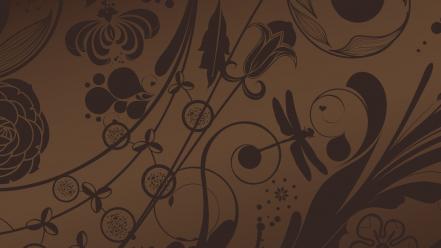 Vintage silhouettes floral graphics brown background vector art wallpaper