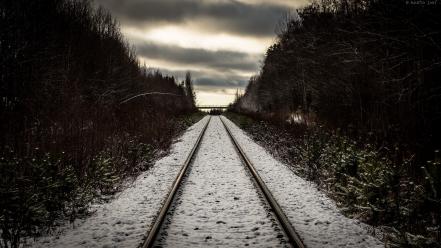 Winter snow railroad tracks wallpaper
