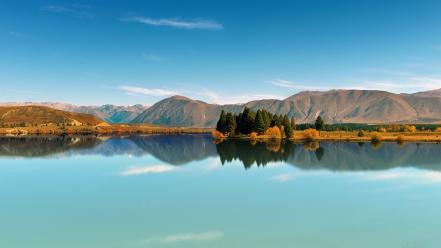 Blue mountains clouds grass lakes plains skies wallpaper