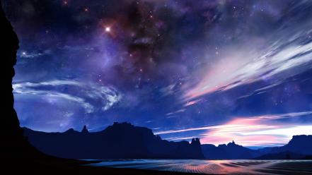 Desert digital art artwork sky starry skies wallpaper