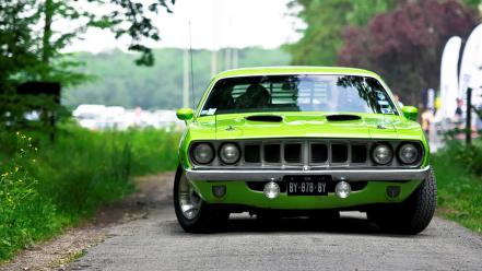 Green cars vehicles barracuda plymouth wallpaper