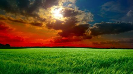 Green clouds landscapes nature grass sunlight skyscapes skies wallpaper