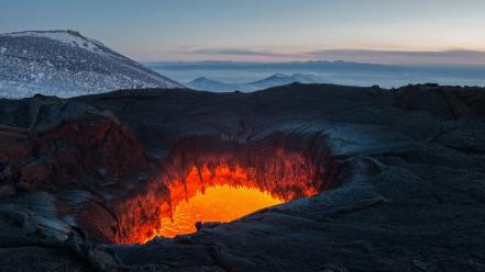 Mountains clouds landscapes volcanoes lava russia holes magma wallpaper