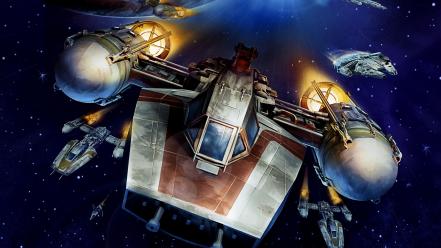 Star wars outer space spaceships millenium falcon y-wing wallpaper