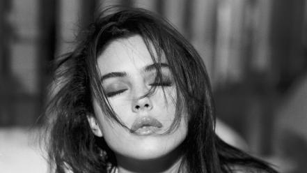 Bellucci actresses lips grayscale monochrome closed eyes wallpaper