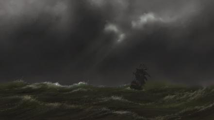 Clouds dark storm ships sea wallpaper