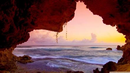 Clouds landscapes cave hawaii sea wallpaper