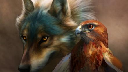 Nature animals eagles wolves wallpaper