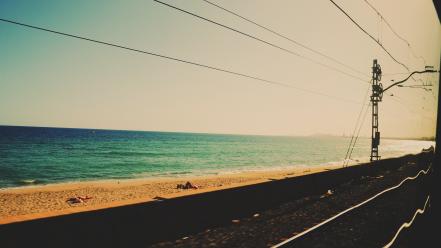 Ocean landscapes beach trains matte san sea wallpaper