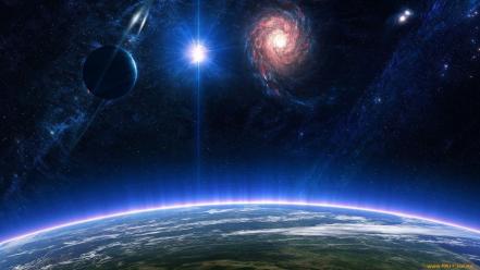 Outer space stars planets fantasy art digital wallpaper