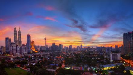 Sunset landscapes cityscapes urban buildings malaysia kuala lumpur wallpaper