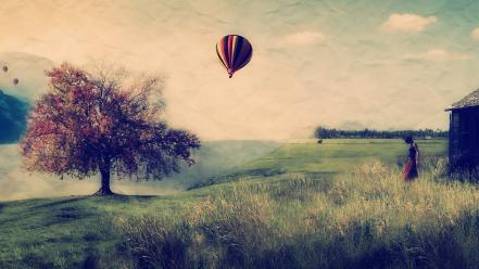 Trees artwork balloons wallpaper