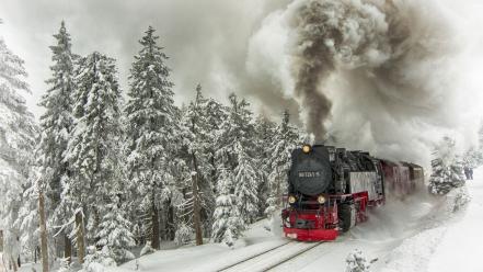 Winter smoke trains railroads wallpaper