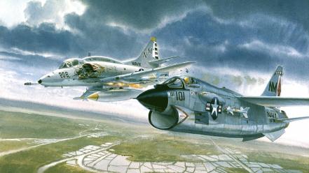Aircraft artwork douglas a-4 skyhawk vought f-8 crusader wallpaper